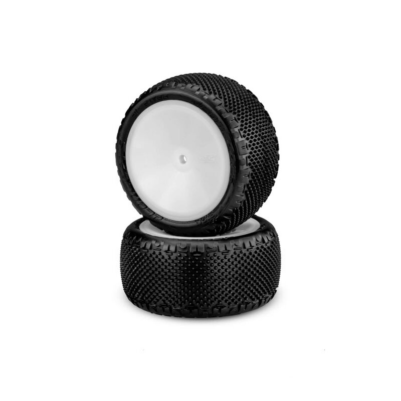 1/10 Pin Swag 2.2” Pre-Mounted Rear Buggy Tires, White Wheels, Pink Compound (2)