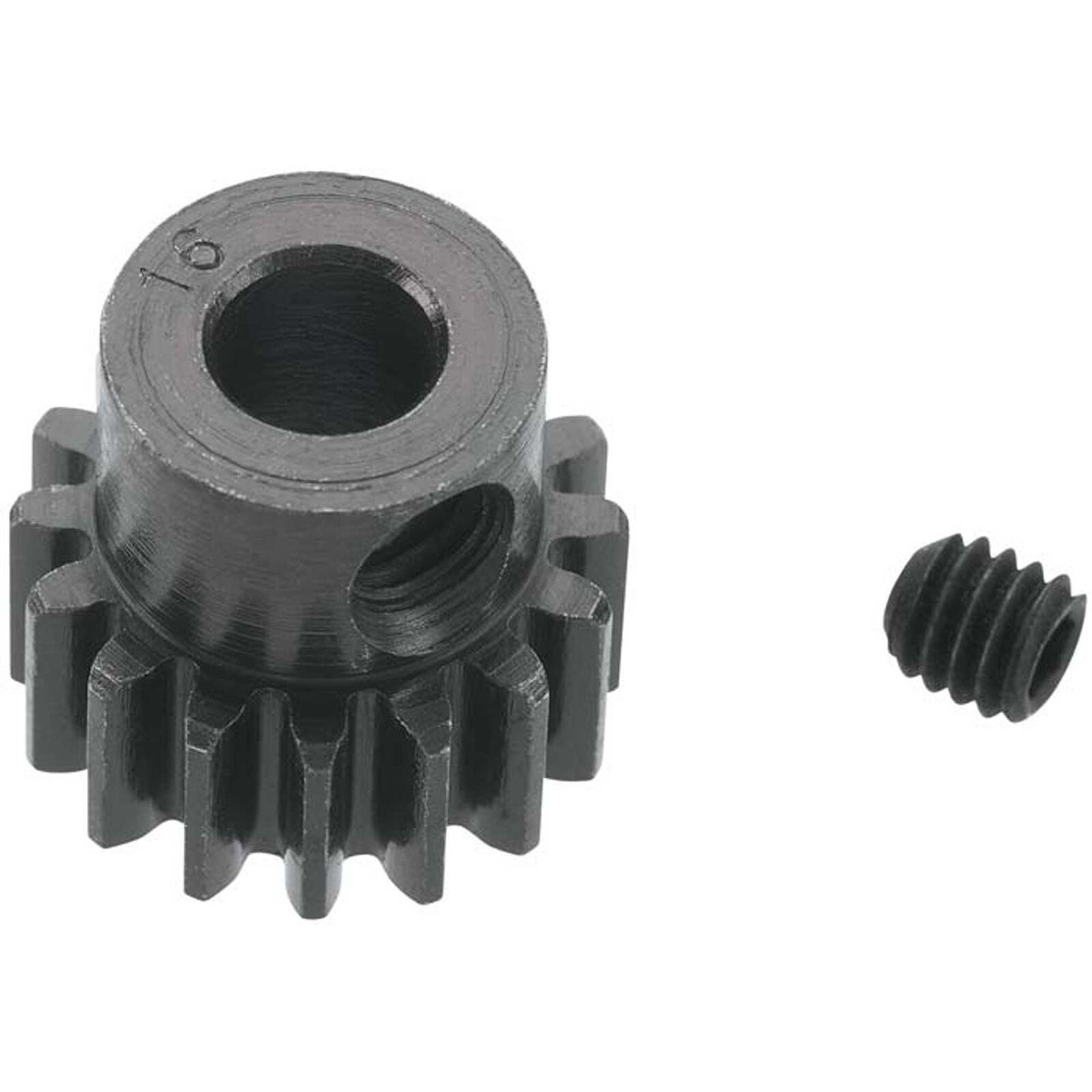 Extra Hard 16 Tooth Blackened Steel 32p Pinion, 5mm