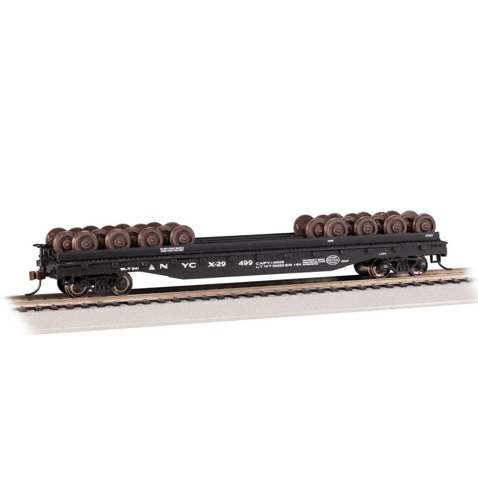 HO 52' Wheel Flatcar w/ Wheel Load - New York Central #X-29499