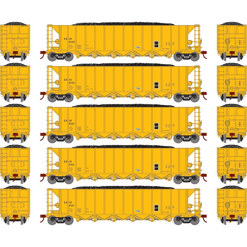 HO Ortner 5-Bay Rapid Discharge Hopper, SSIX #5100 / 5102 / 5107 / 5110 / 5127 (5)