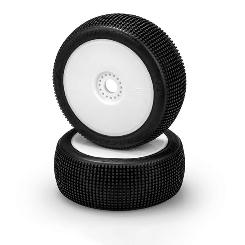 1/8 Reflex 83mm Pre-Mounted Buggy Tires, White Wheels, Green Compound (2)