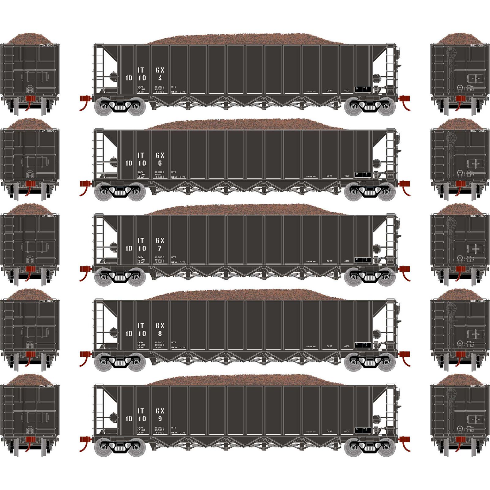 HO RTR 5-Bay Rapid Discharge Hopper ITGX Black (5)
