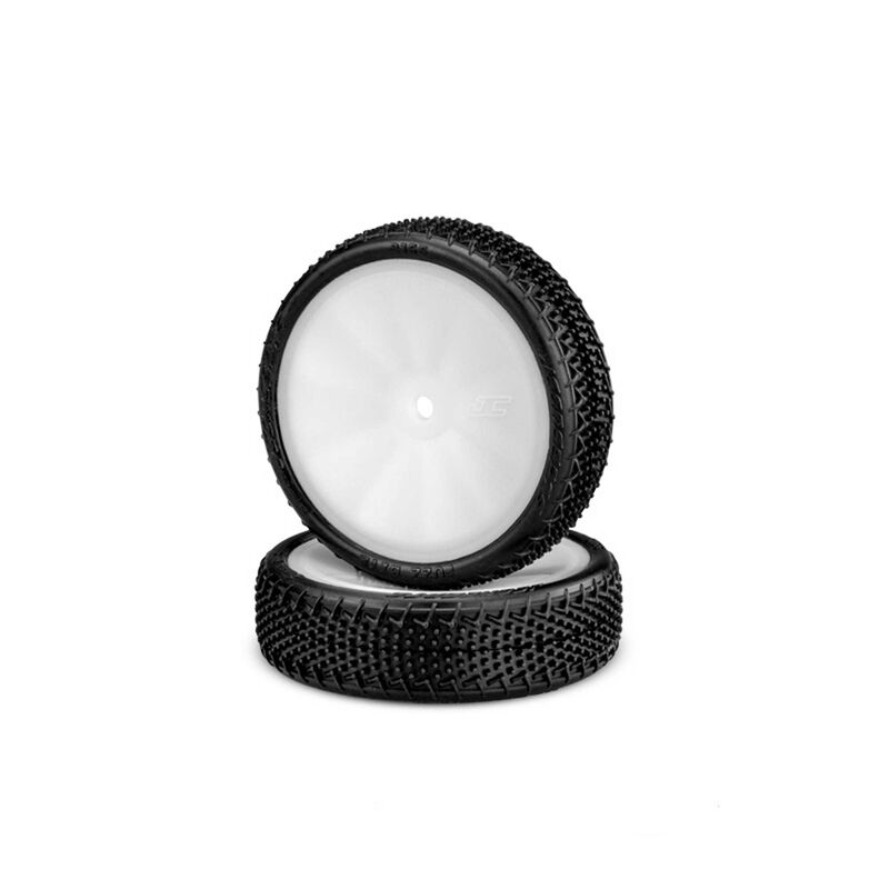 1/10 Fuzz Bite LP Slim 2.2” Pre-Mounted Front 2WD Buggy Tires, White Wheels, Pink Compound (2)