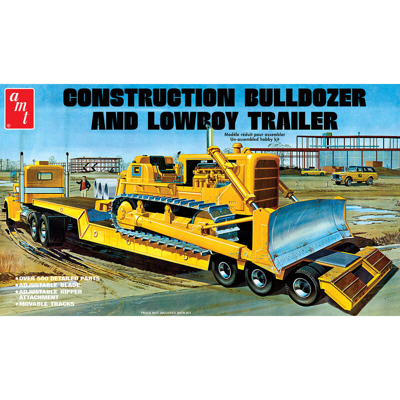1/25 Lowboy Semi Trailer & Bulldozer Combo Model Kit
