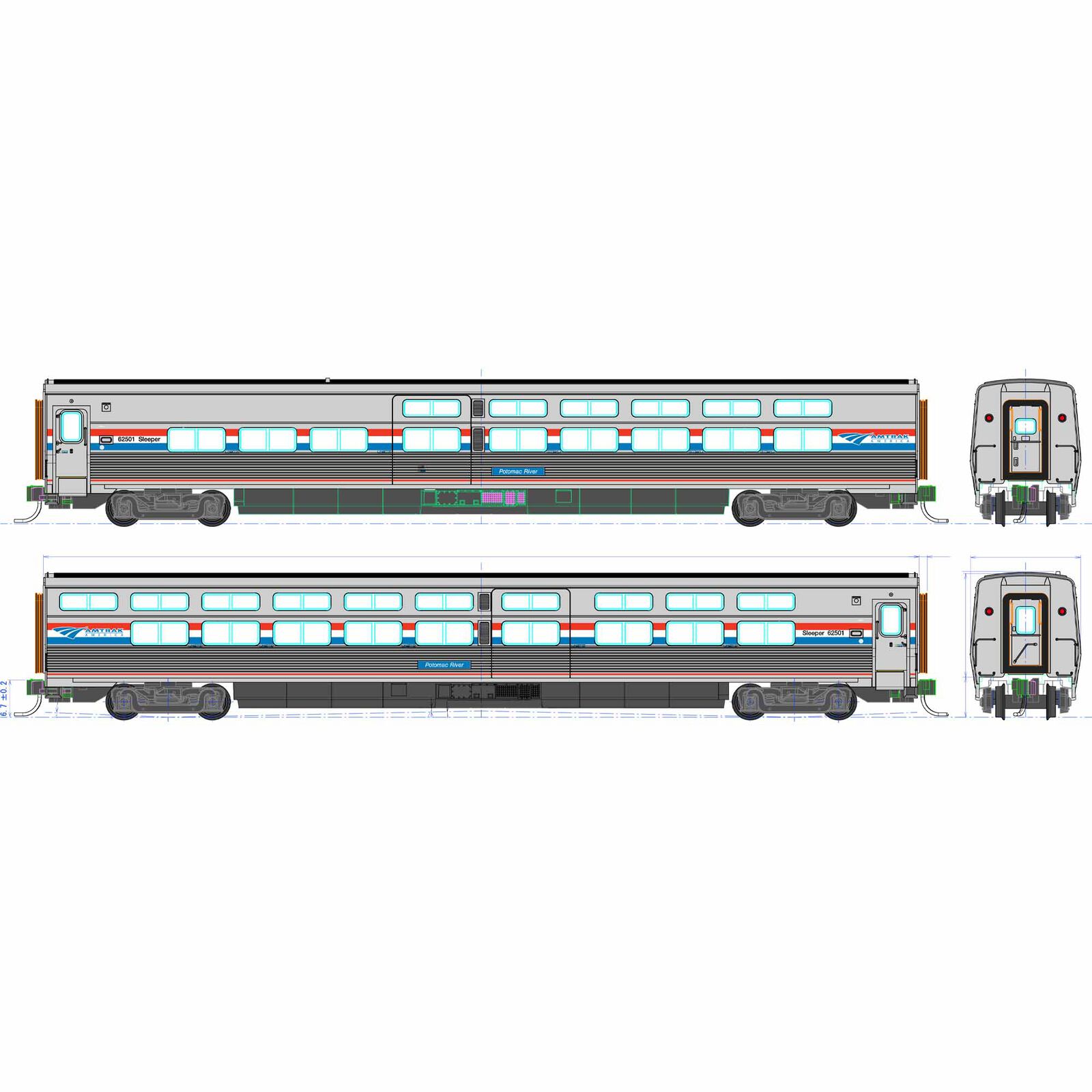 HO Amtrak Viewliner II Sleeper Phase III #62501 Potomac River w/ Lights