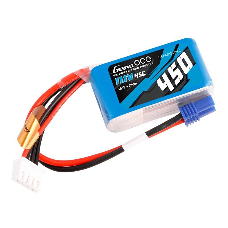 11.1V 450mAh 3S 45C LiPo Battery: EC2