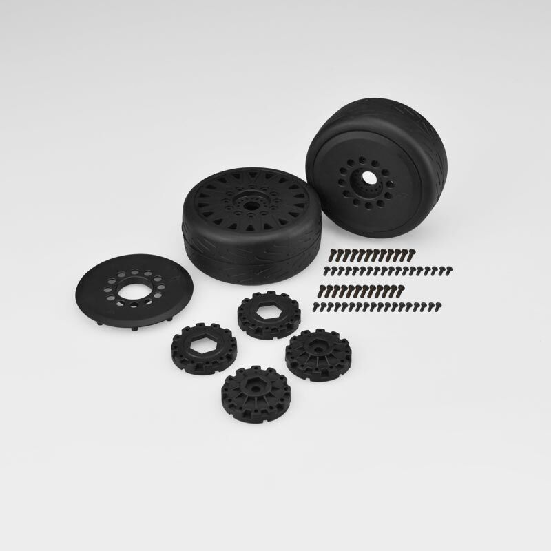 1/8 Speed Claw 83mm Pre-Mounted Belted Tires, Black Wheels (2)