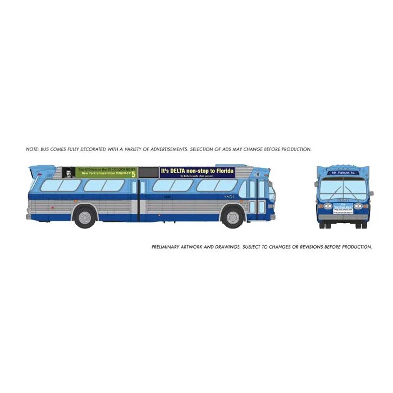 HO 1/87 New Look Bus (Deluxe): New York MTA - Blue: #8854 with ads