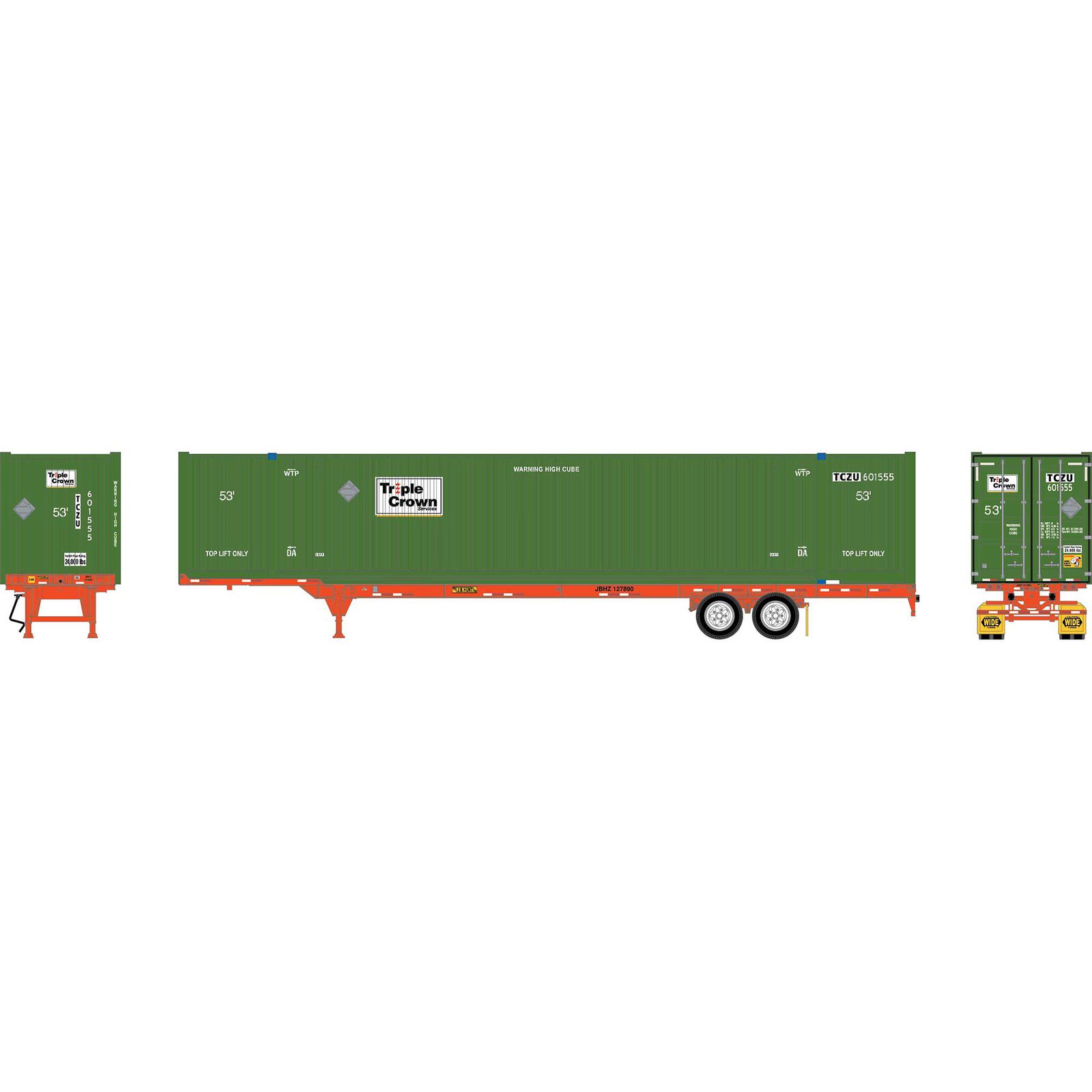 HO ATH 53' Chassis with Container, Chassis- JBHZ #127890, Container- TCZU #601555