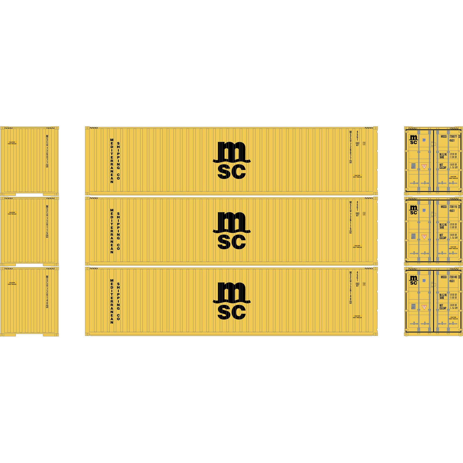 HO ATH 40' Corrugated High-Cube Containers, MSCU #726077-3/726115-2/726140-3 (3)