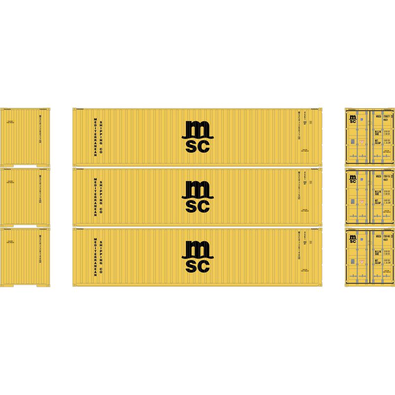 HO ATH 40' Corrugated High-Cube Containers, MSCU #726077-3/726115-2/726140-3 (3)