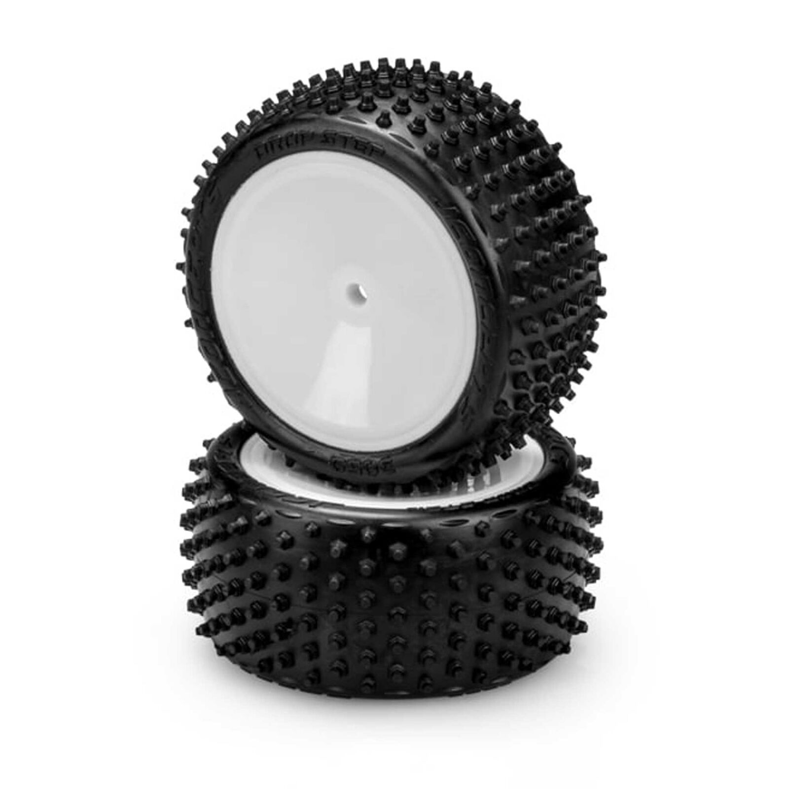 1/10 Drop Step 2.2" Pre-Mounted Rear Buggy Tires, White Wheels, Pink Compound (2)