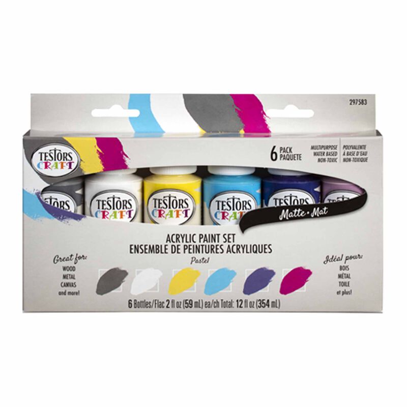 6 PIece Acrylic Craft Paint Set, 2 oz, Pastel Matte