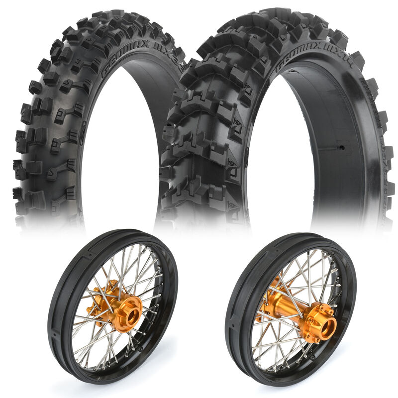 1/4 Pro-Spec Aluminum F/R Wheel Black/Gold Dunlop MX33/MX14 Bundle