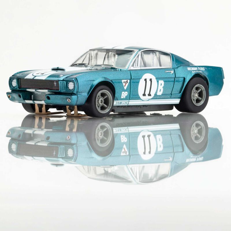 HO 1965 Shelby GT350R Donohue Mega G+ Slot Car, White & Blue