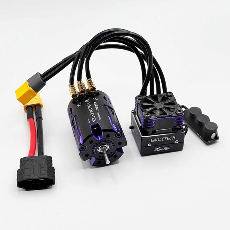 VoltEagle Power System: EagleTech Brushless ESC & Voltmaster 3650 10.5T Brushless Motor, 1/10 Traxxas 4-Tec Drift Car (Purple)