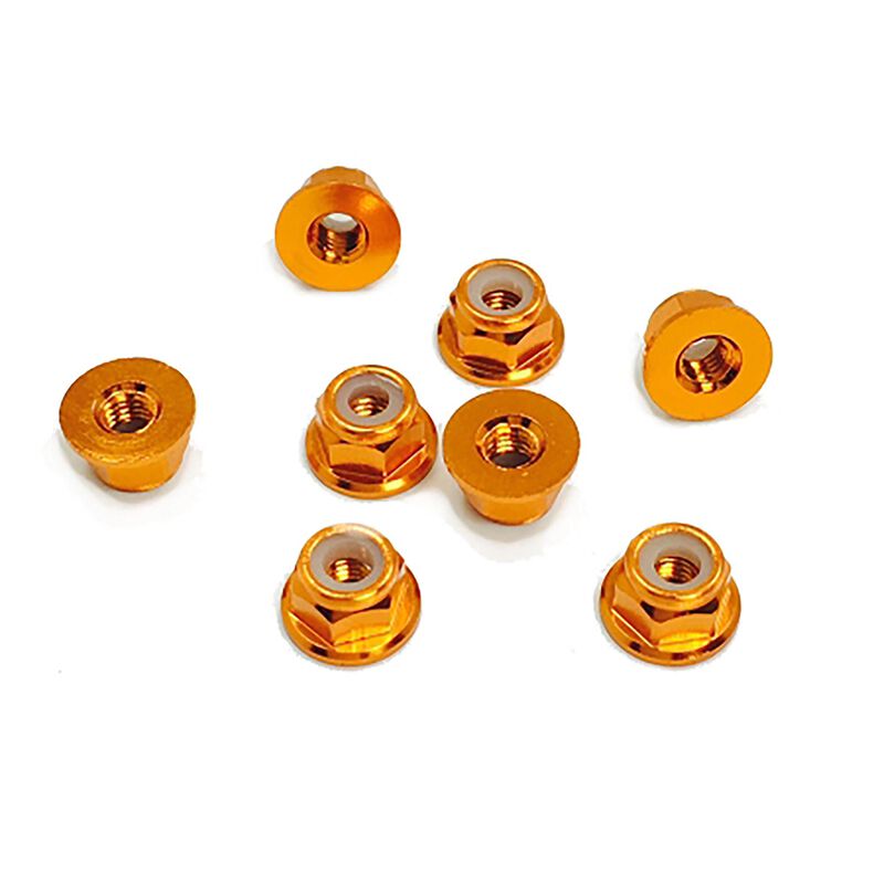 3mm Aluminum Flanged Locknut, Orange (8)