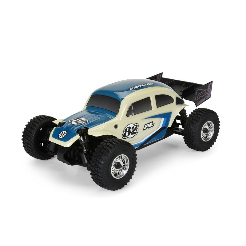 Class 1 VW Bug Blue Race Body Conversion Kit and Flat Iron M/T Tires Mounted 12mm Chrome Diablo (4) for ARRMA TYPHON GROM