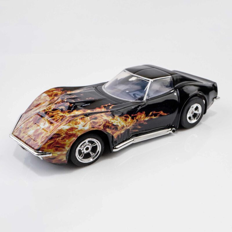 HO 1968 Chevy Corvette L88 Mega G+ Slot Car, Black & Flame