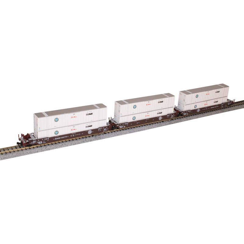 N MAXI-IV BNSF Old Logo 3-Car Set with HUB Containers (White)
