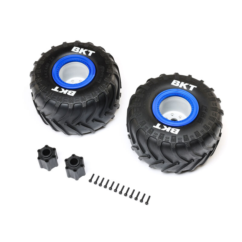 BKT 2.6" Monster Truck Tire, Med, Premount, Blue (2): LMT 2.0
