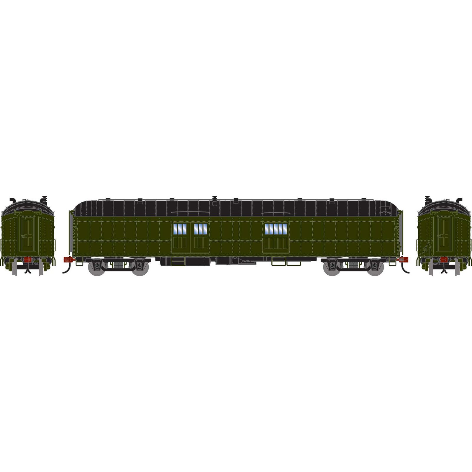 HO ATH 60' Pullman Common Standard Baggage Car, Green Unlettered