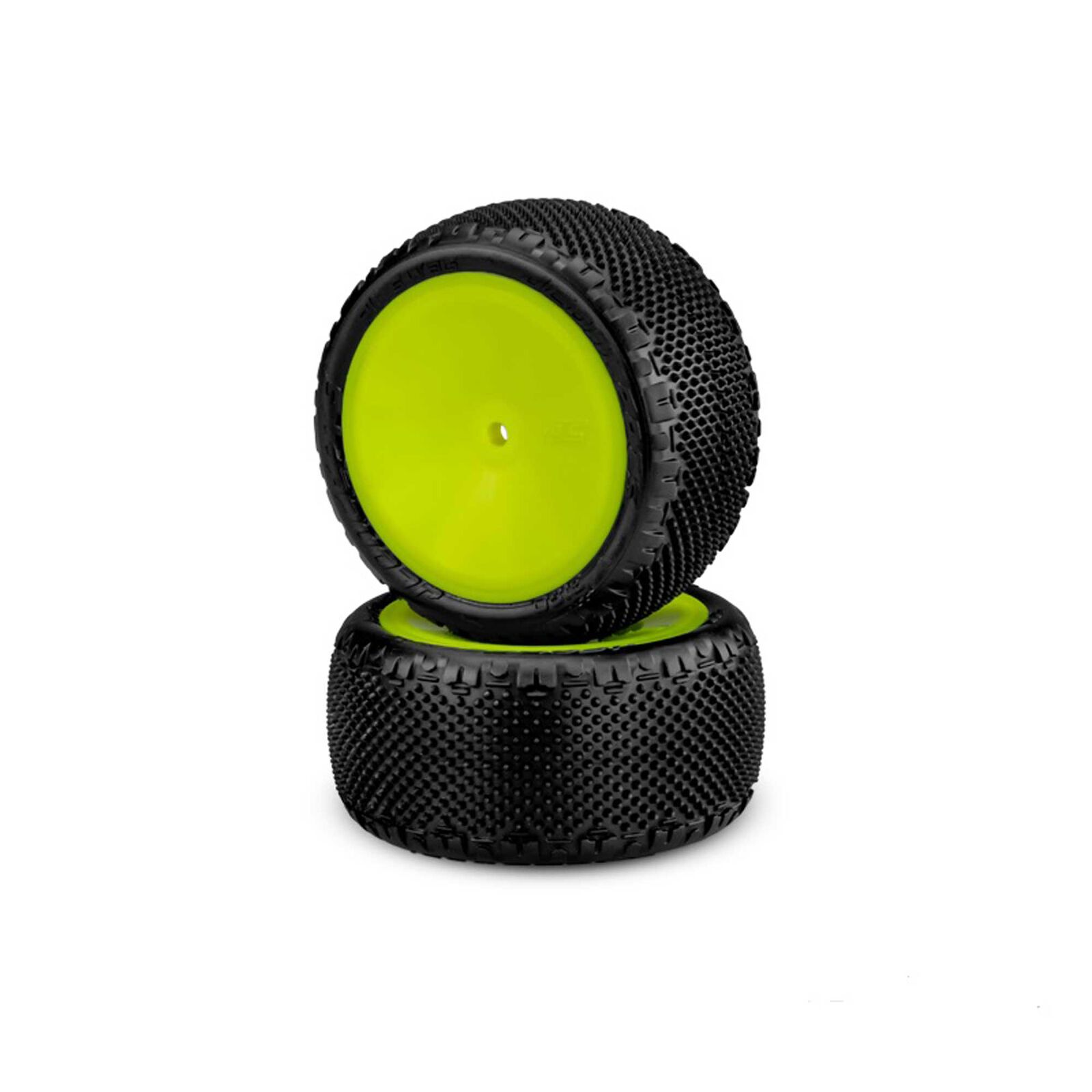 1/10 Pin Swag 2.2” Pre-Mounted Rear Buggy Tires, Yellow Wheels, Pink Compound (2)