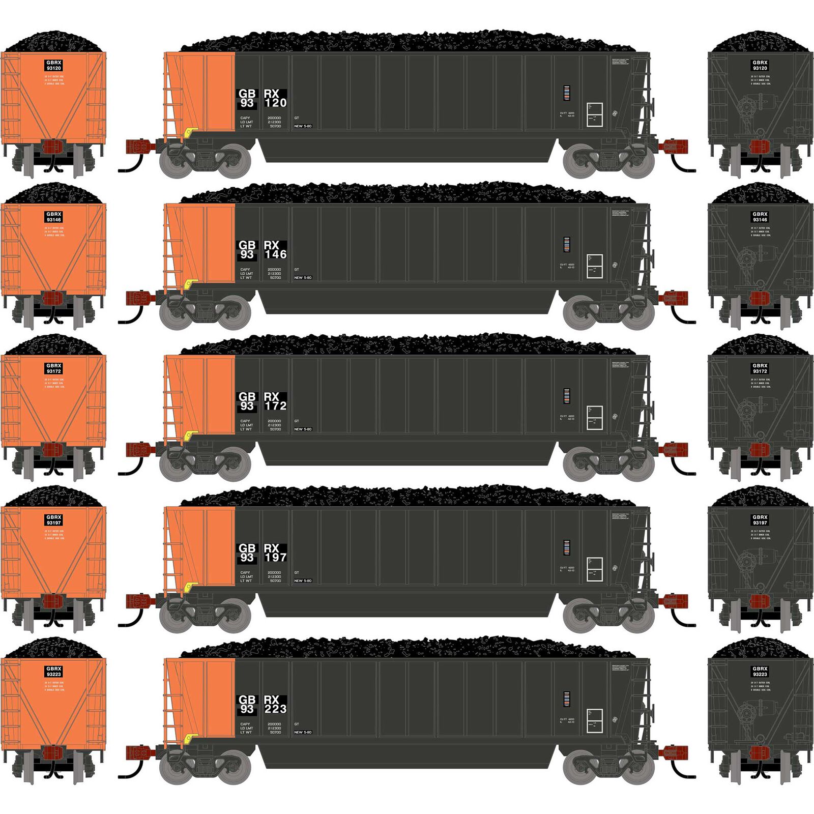 N ATH Berwick Bathtub Gondola, Primed For Grime GBRX w/Load #93120/93146/93172/93197/93223 (5)