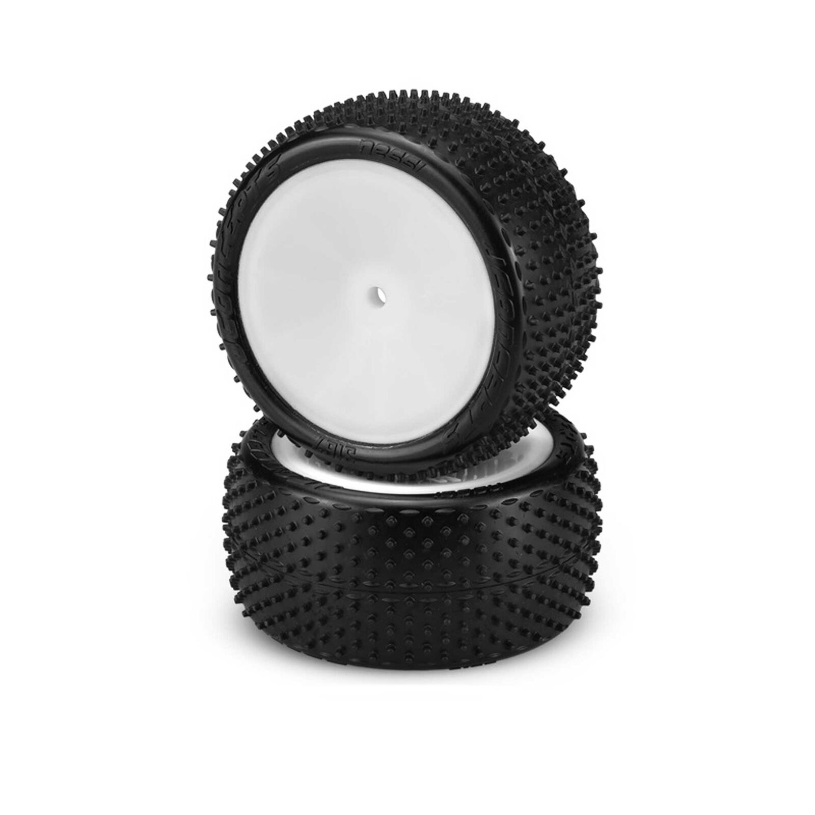 1/10 Nessi 2.2” Pre-Mounted Buggy Tires, White Wheels, Pink Compound (2)