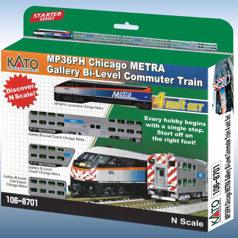 N MP36PH Chicago Metra Gallery Bi-Level Commuter Train 4 units w/ Sound