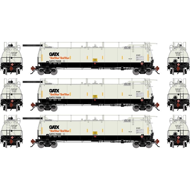 HO TankTrain Intermediate, GATX White/Black #75558/75559/75560 (3)