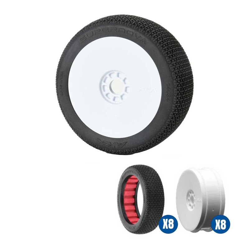 1/8 Super Nova SSLW Off-Road Tires Racer Bundle, White Wheels: Buggy