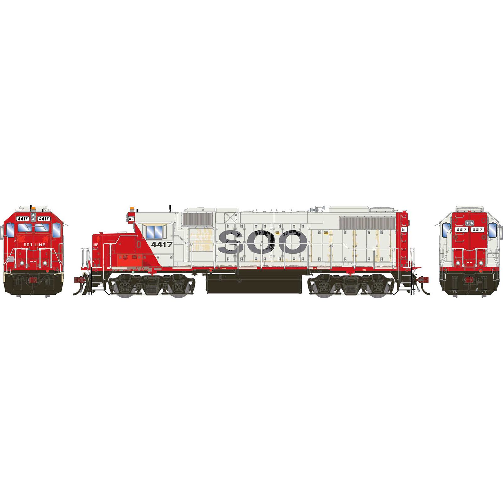 HO GEN GP38-2 Locomotive w/DCC & Sound, Primed For Grime SOO # 4417