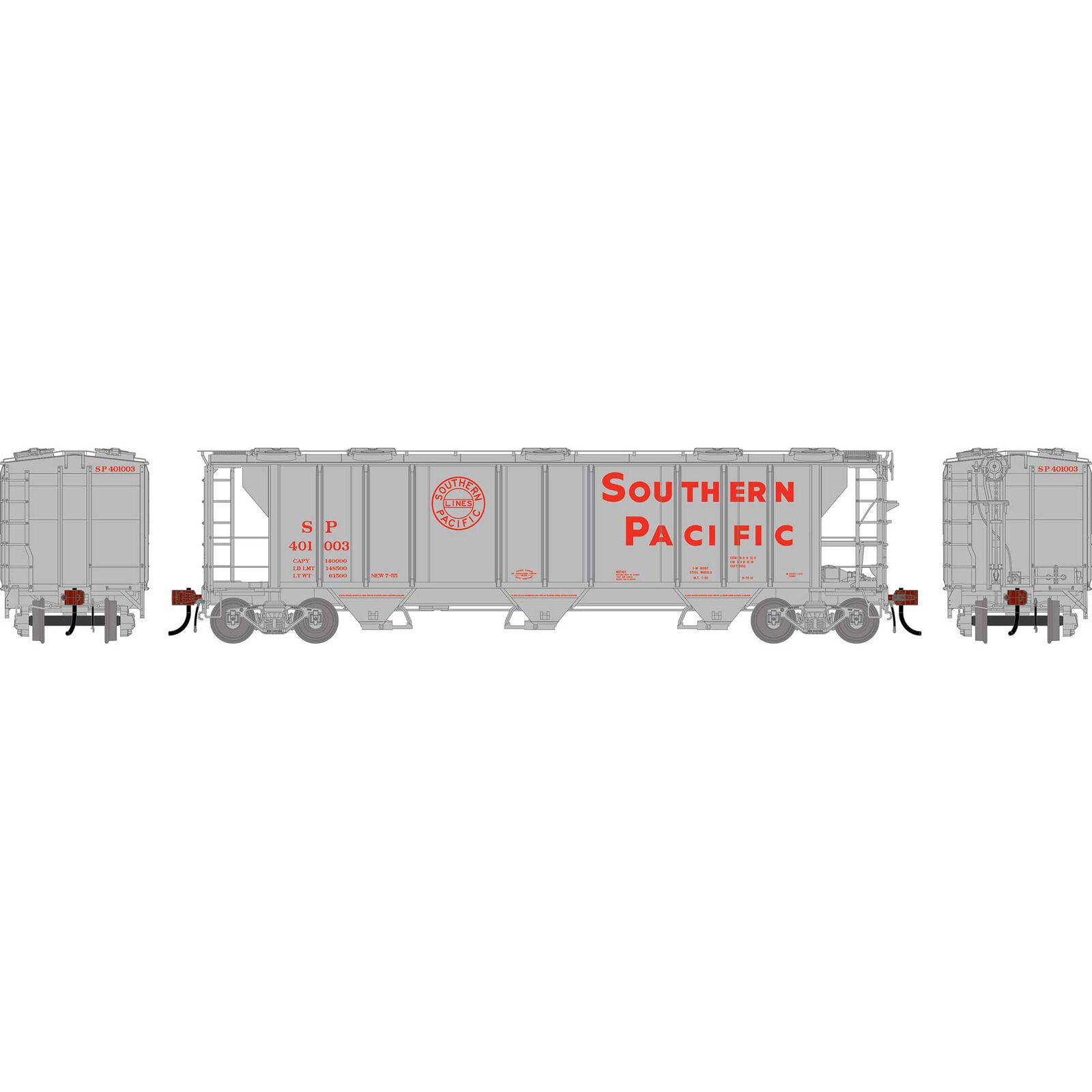 HO GEN PS 2893 3-Bay Covered Hopper, SP 'Red Lettering' #401003