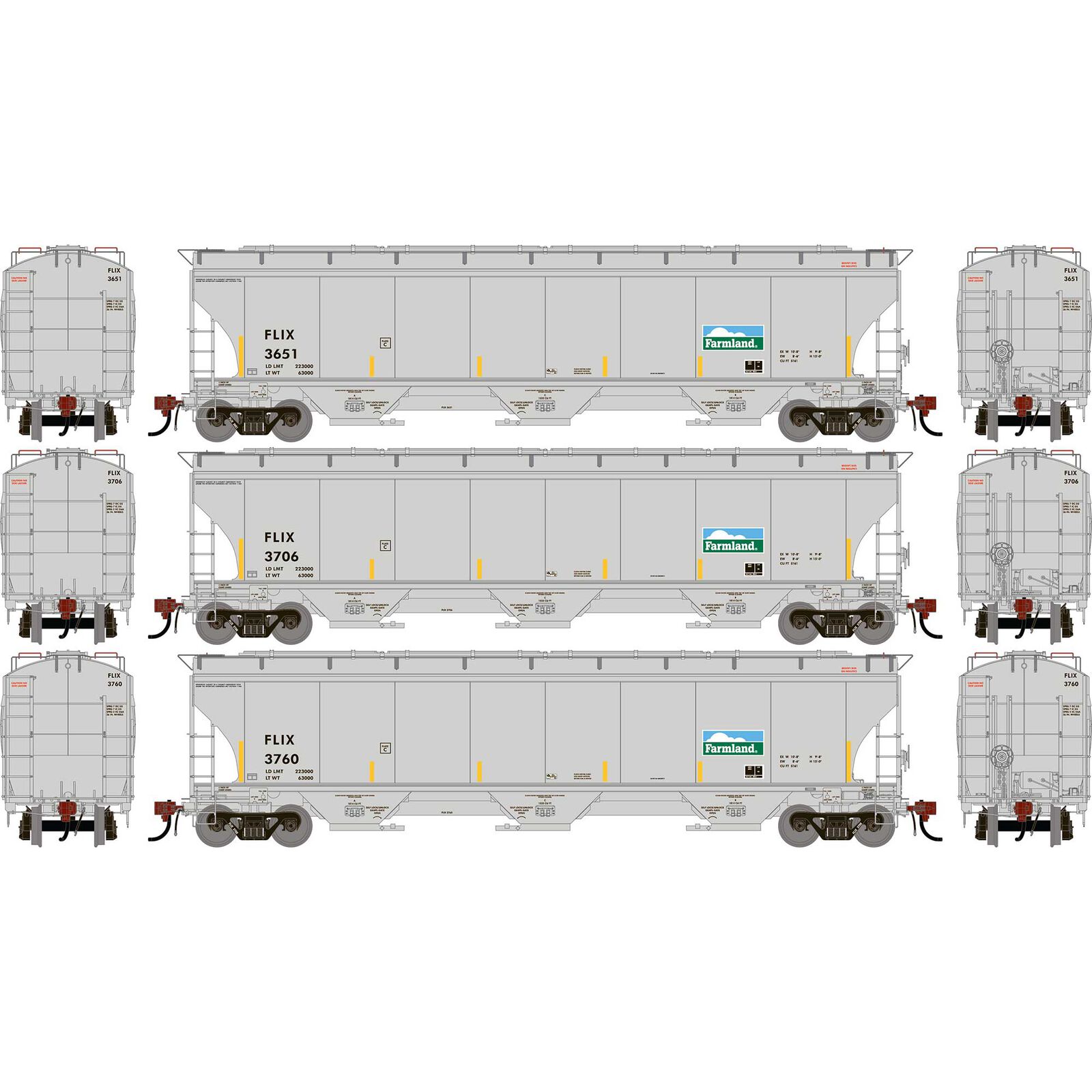 HO GEN Trinity 5161 Covered Hopper, FLIX 'FRA Reflectors' #3651/3706/3760 (3)