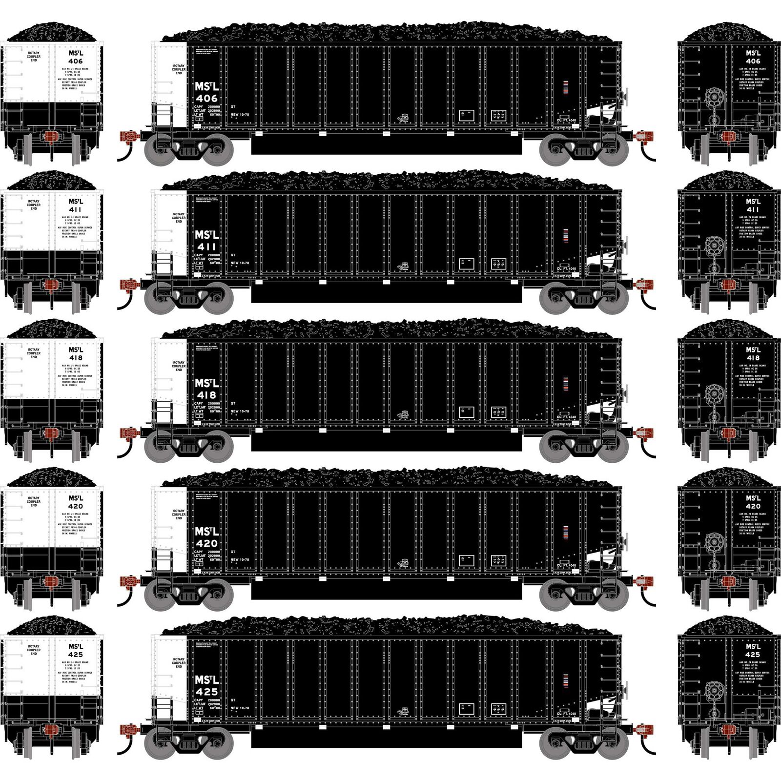 HO ATH Bethgon Coalporter w/Coal Load, MSTL #406/411/418/420/425 (5)