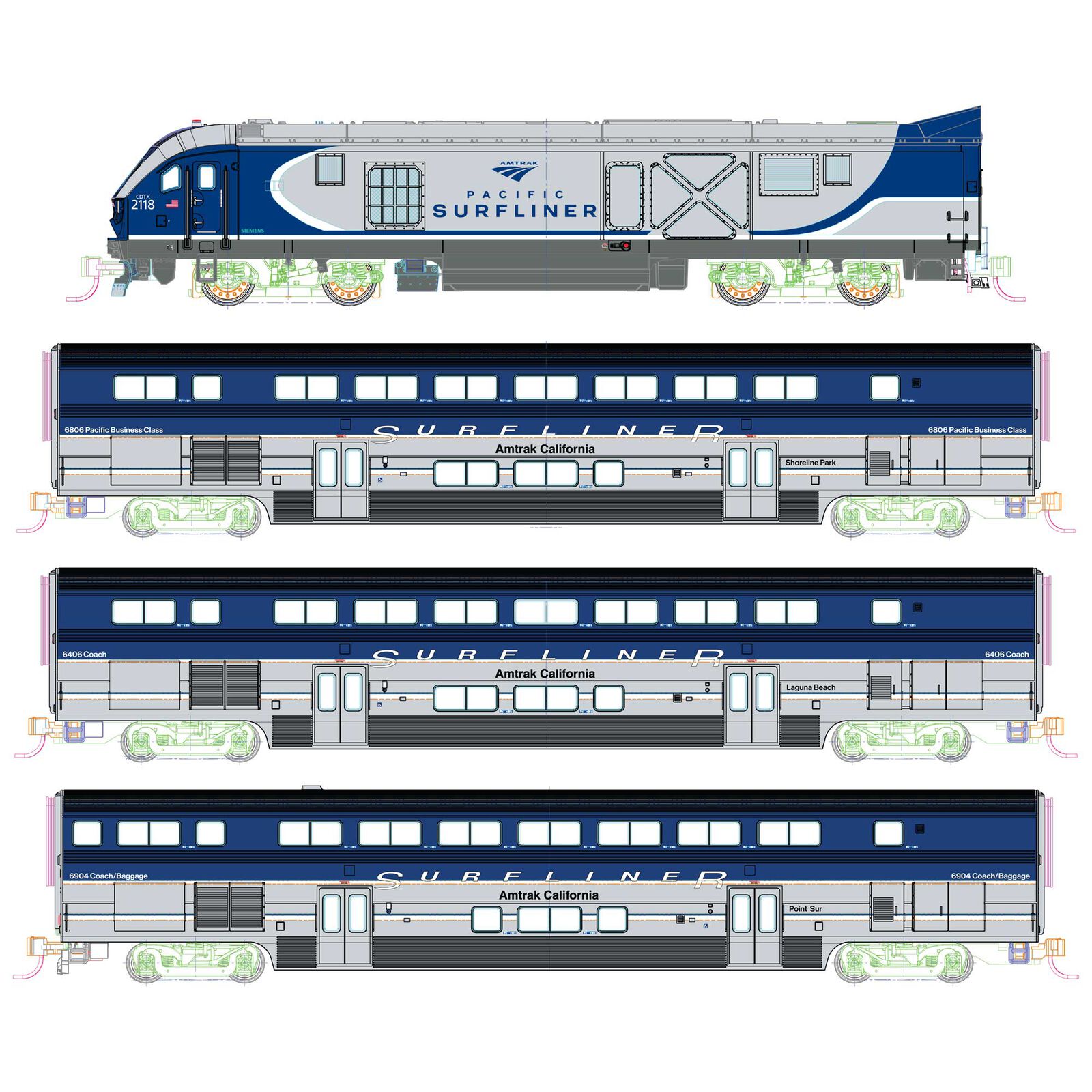 (N) Amtrak SC-44 & Amtrak Pacific Surfliner 4 Unit Base Set