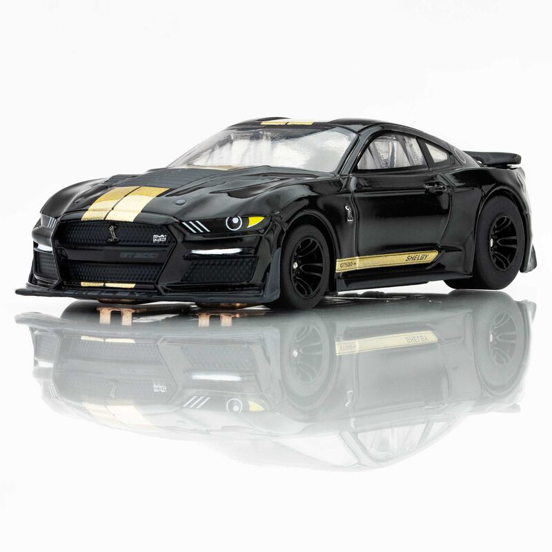 HO Ford Mustang GT500H Mega G+ Slot Car, Black & Gold