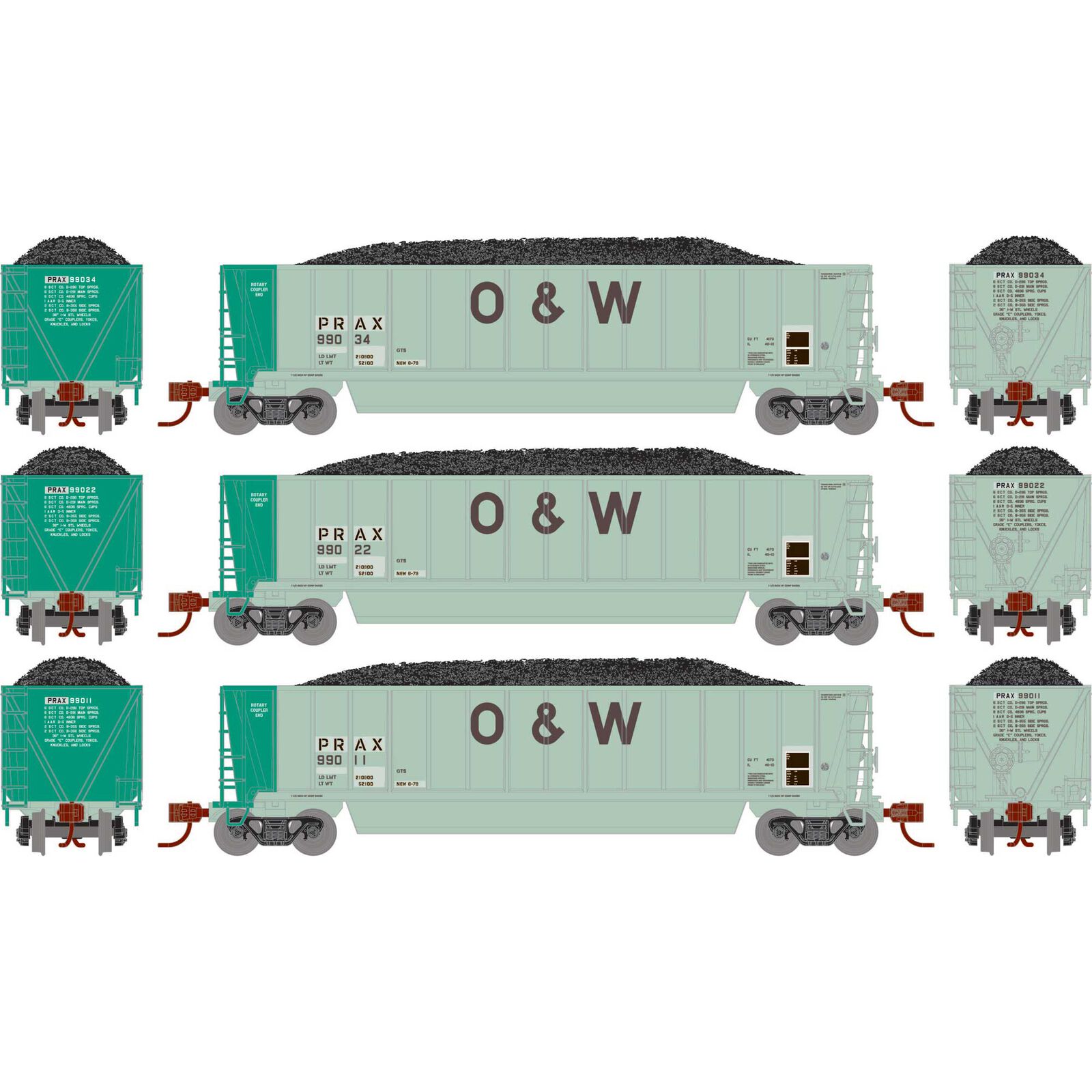 N ATH Berwick Bathtub Gondola with Load, PRAX Primed For Grime #99011/99022/99034 (3)