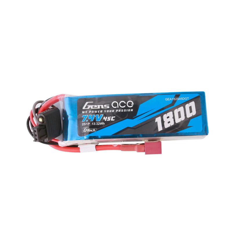 7.4V 1800mAh 2S 45C G-Tech LiPo Battery: Deans
