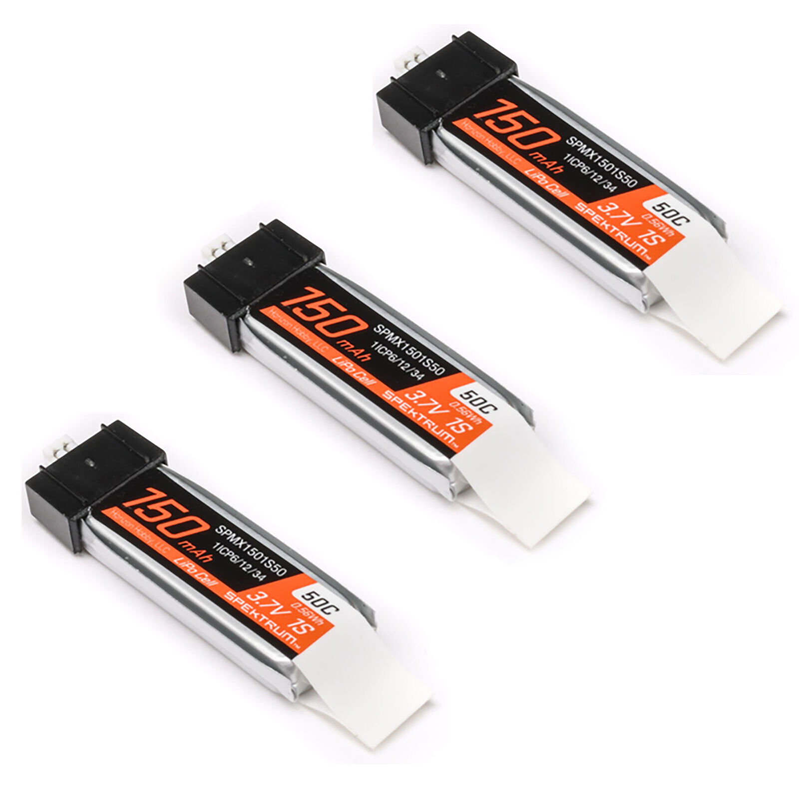 3.7V 150mAh 1S 50C LiPo Battery: JST PH1.25 Connector (3PCs)