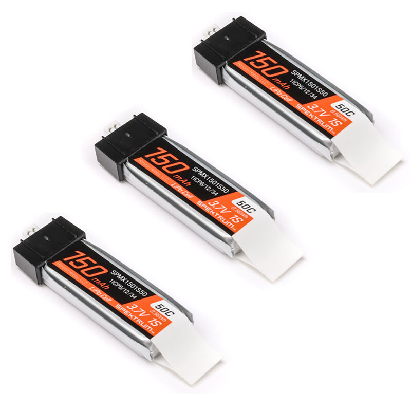 3.7V 150mAh 1S 50C LiPo Battery: JST PH1.25 Connector (3PCs)