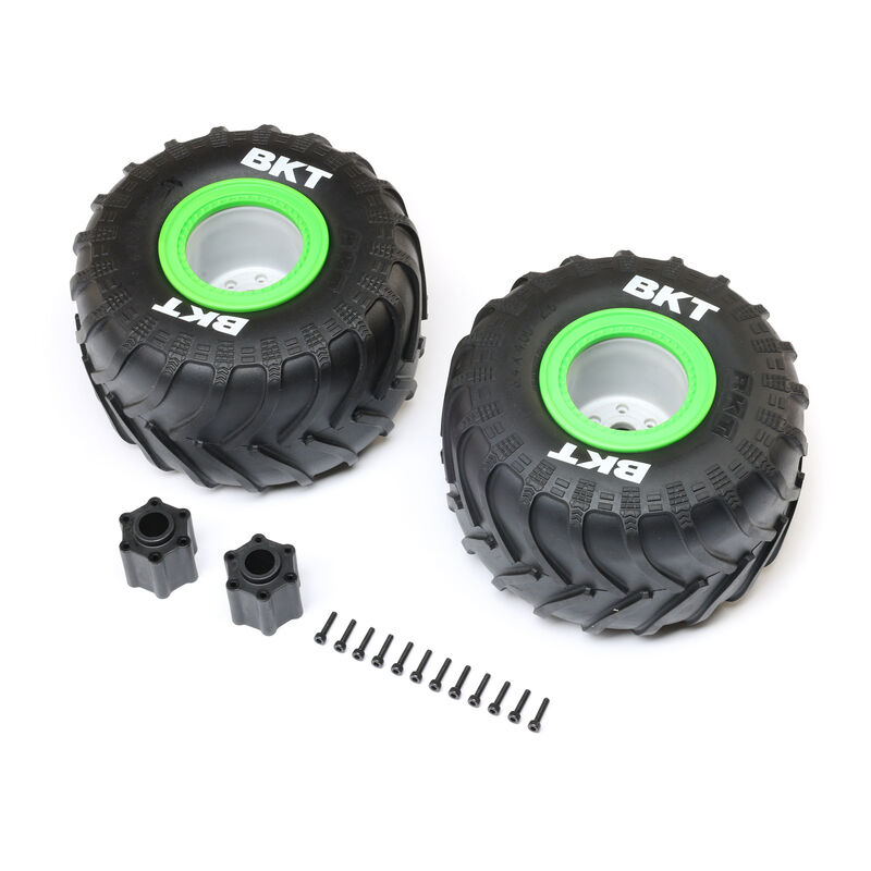 BKT 2.6" Monster Truck Tire, Med, Premount, Green (2): LMT 2.0