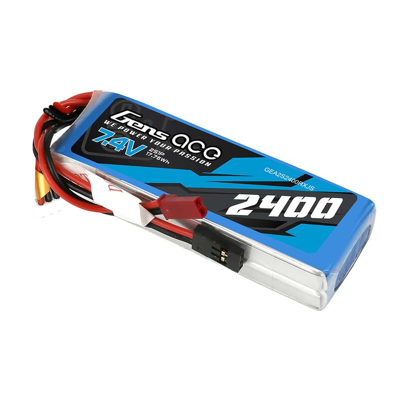 7.4V 2400mAh 2S Receiver LiPo Battery: JST