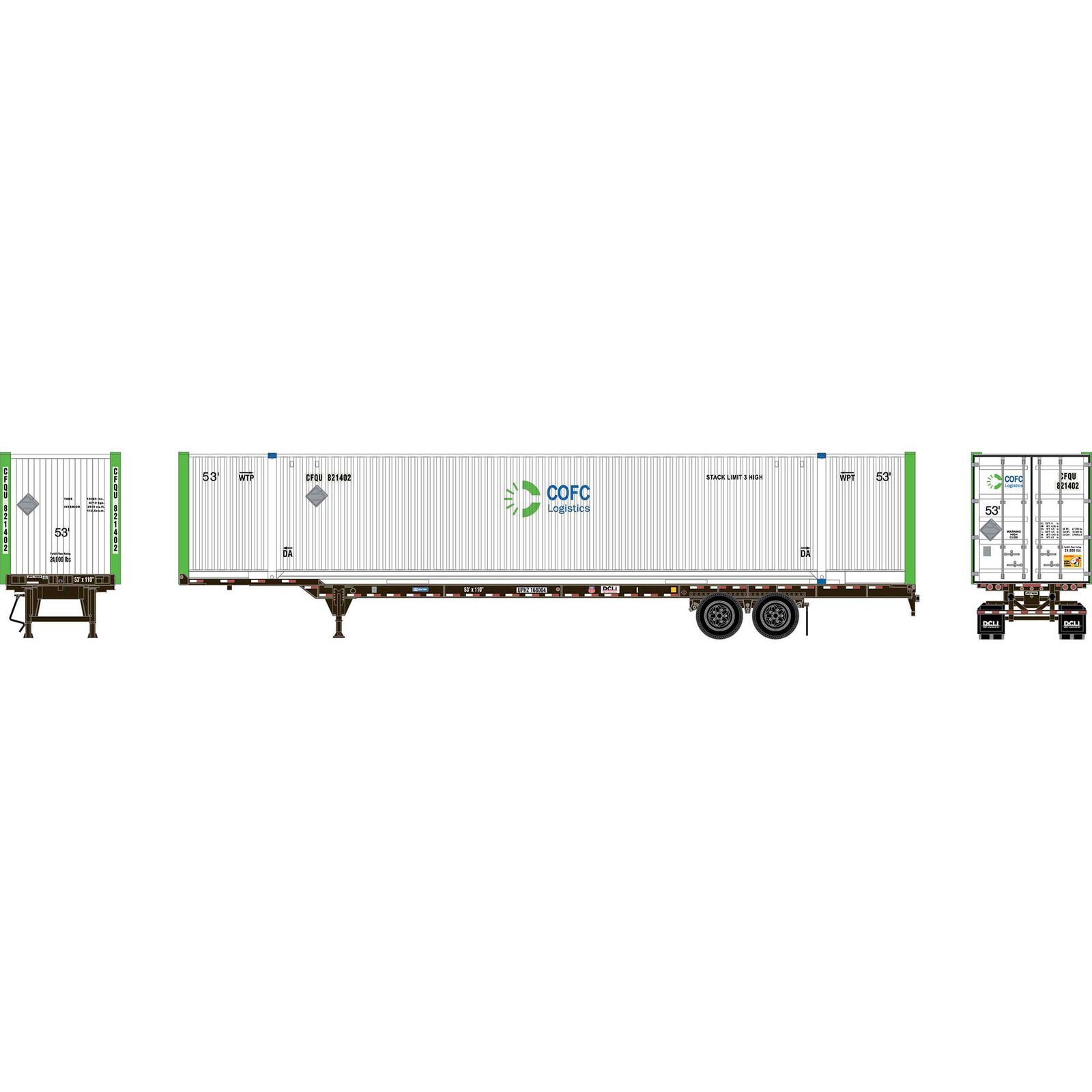 HO ATH 53' Chassis with Container, Chassis- UPHZ 'DCLI' #168004, Container- CFQU #821402