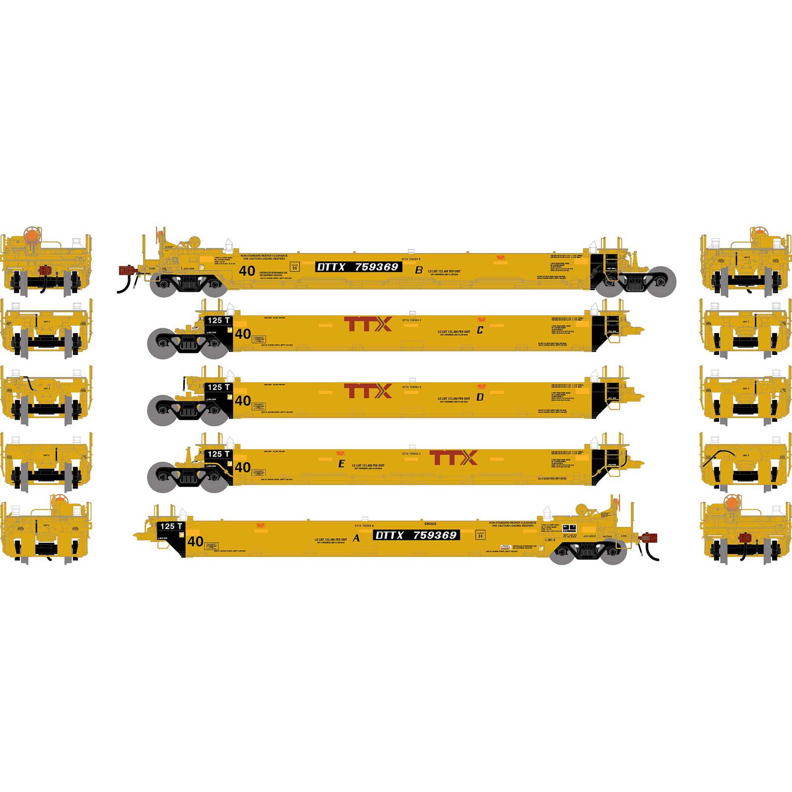 HO ATH Gunderson Maxi-I Well Cars (5), DTTX #759369