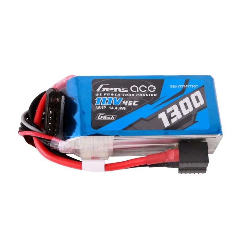 11.1V 1300mAh 3S 45C G-Tech LiPo Battery: EC3/ Deans