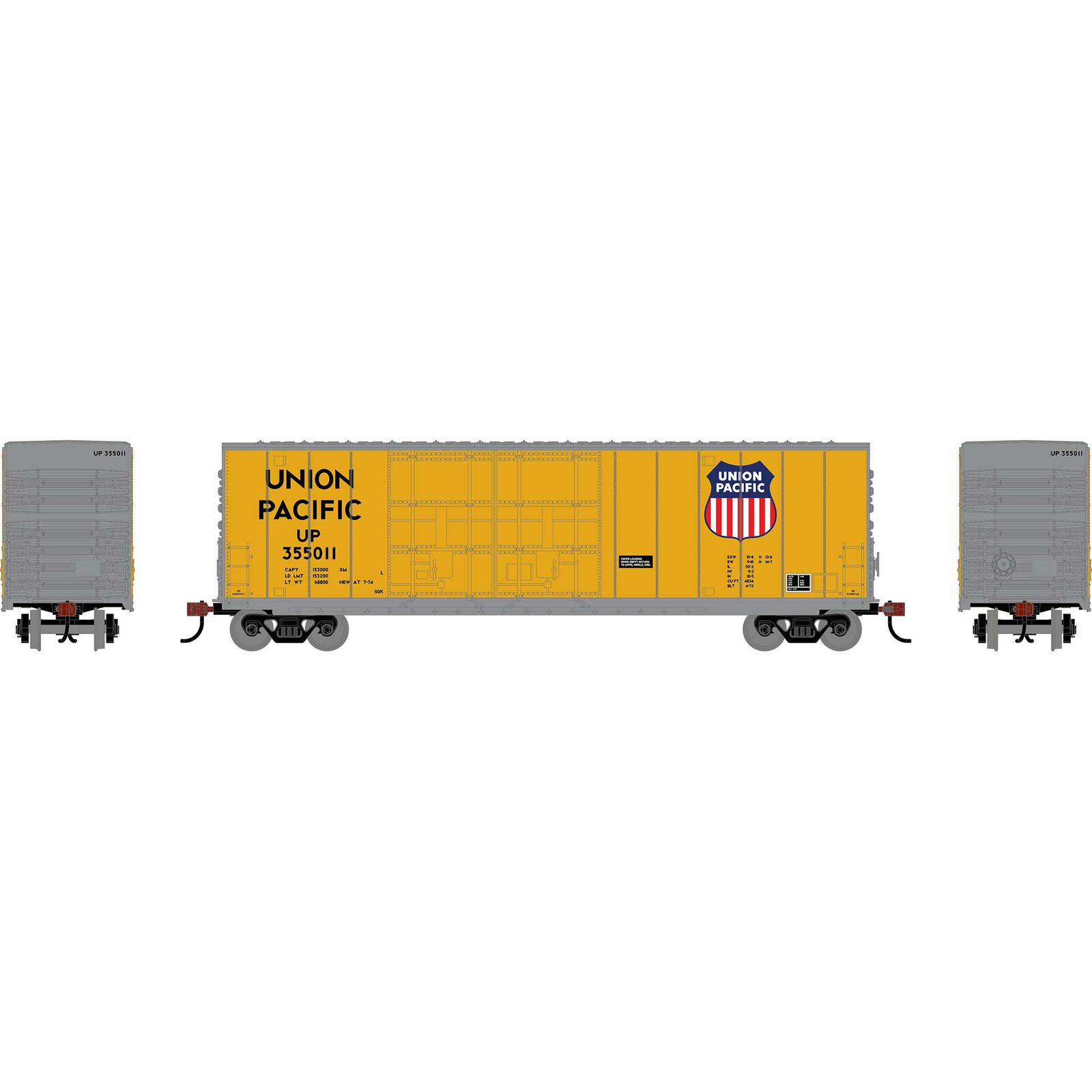 HO RND 50' High-Cube Smooth Side Box Car, UP #355011