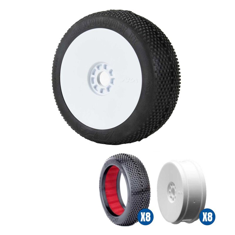 1/8 Gridiron II SSLW Off-Road Tires Racer Bundle, White Wheels:Buggy