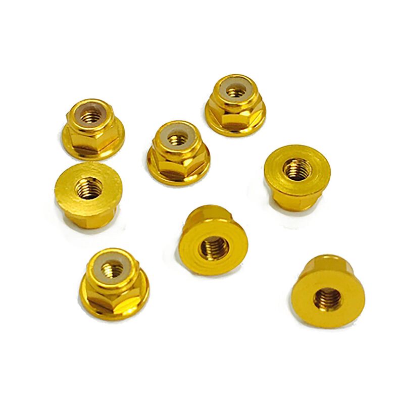 3mm Aluminum Flanged Locknut, 24K Gold (8)